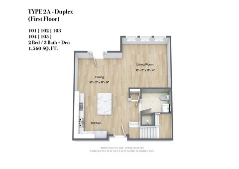 Floor plan for 2 beds, 3 baths, 1662 sqft
